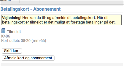 Betalingskort tilmeldt