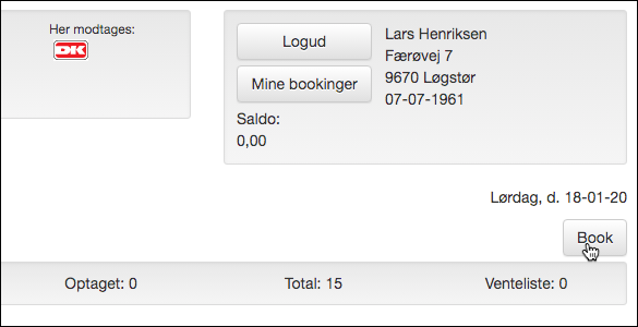 Liste over dine bookinger