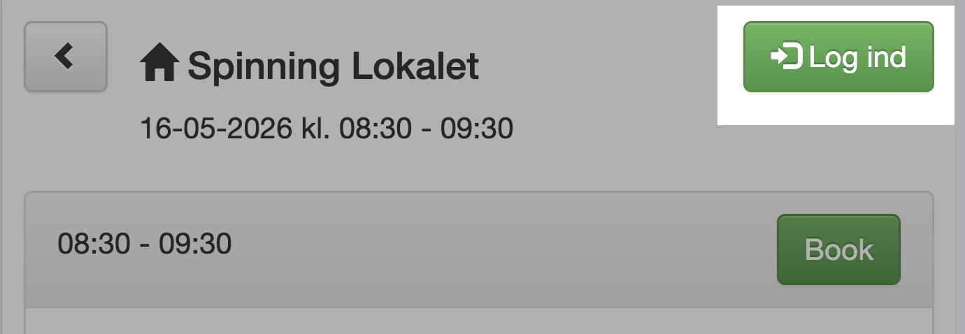 Den grønne “Log ind”-knap fremhævet på booking-siden