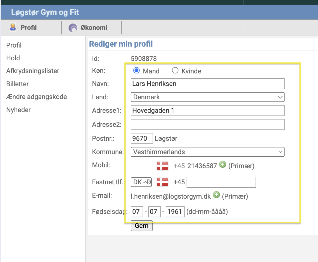 Profiloversigten med “Rediger”-knappen fremhævet