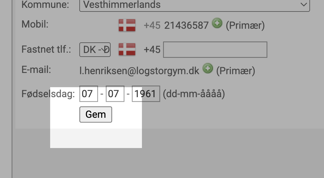 Redigeringsformularen med “Gem”-knappen fremhævet