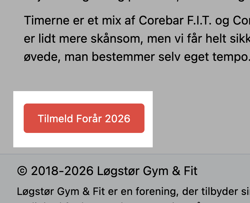 Holdoversigten med &ldquo;Tilmeld&rdquo;-knappen fremhævet ud for et hold